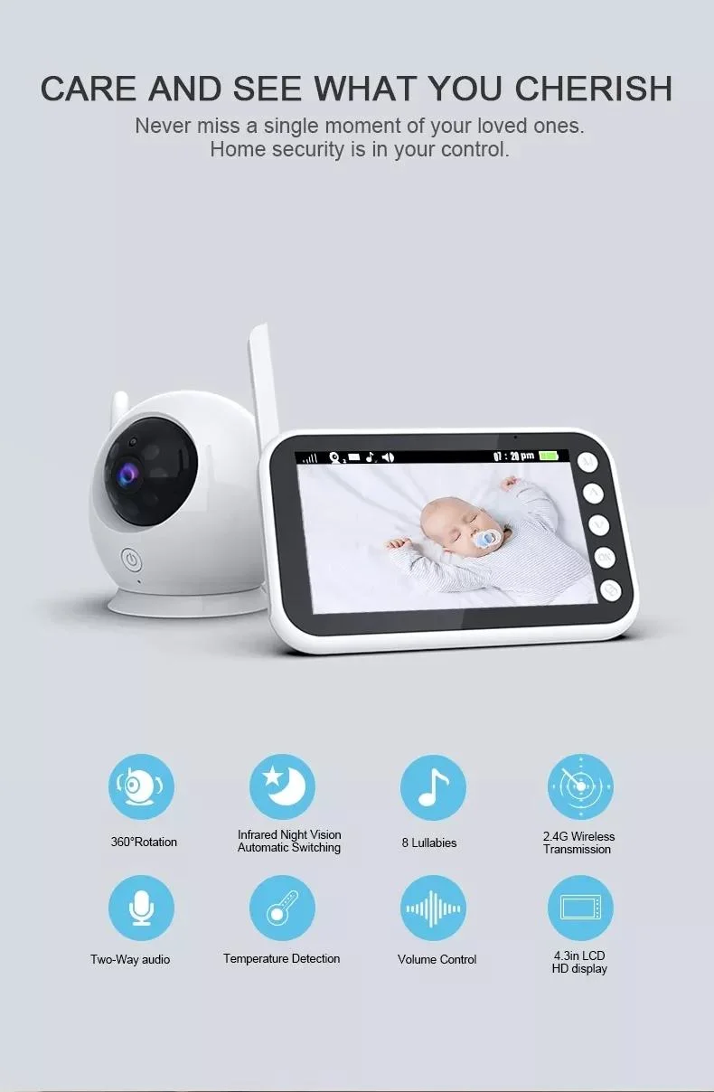 2.4G Wireless 4.3 Inch LCD Color Baby Monitor Two Way Talk Night Vison Temperature Monitor Baby Monitor
