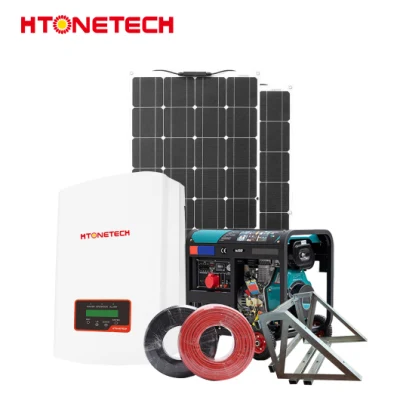 Htonetech 550W Panneaux Solaires PV Monocristallins Onduleur Hybride Chine Compteur d'Énergie CT Système d'Énergie Solaire en Cours d'Exécution avec Générateur Diesel à Conteneur d'Air